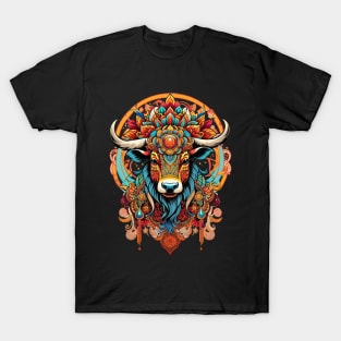 Bull's Head tribal art indigenous boho fusion design T-Shirt